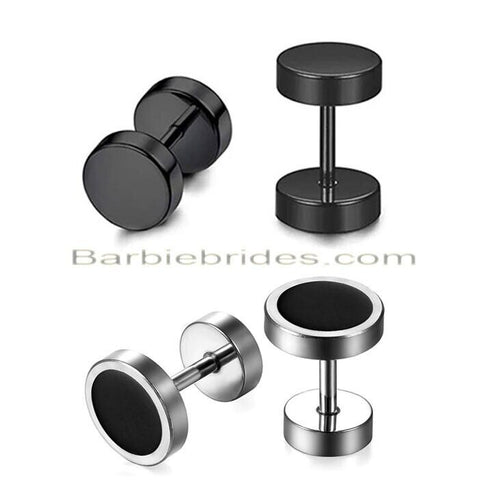2 Pairs Of 316L Surgical Steel Punk Black & Silver Men Women Barbell Earrings